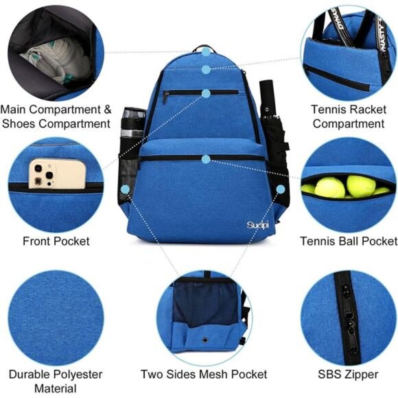 Tennis Bag Professional Tennis Backpack for Men and Women Racket Bags Holds - Picture 3 of 7